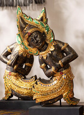 极速泰国木雕工艺品迎宾侍女佛像桌面前台禅意摆件吧台.迎宾人偶