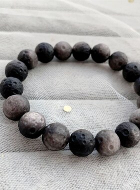 新品天然银曜石黑l曜石星球珠陨石月球女款手链 银色猫眼 永远绕