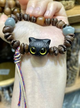 新品咖啡豆女款手链 搭配黑檀木小野猫 有咖N啡香味 个性新款手串