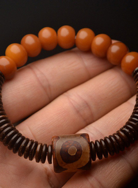 新品藏式玛瑙天珠手串o椰壳菩提根手串男女情侣单圈佛珠手链民族