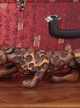 新品实木雕招财金钱豹摆件客厅z办公桌室招财风水豹子摆设木质工