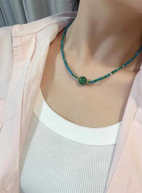 新品女款菱镁矿小方块项链搭配大漆锁骨链新款轻奢Q小众新中式T19