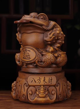 新品木雕金蟾摆件招财三足蟾w蜍中式家居公司店铺前台旺财摆设商