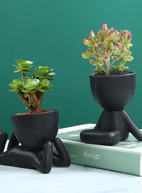 极速现代北欧家居陶瓷p小人物花盆创意简约桌面橱窗艺术工艺品摆