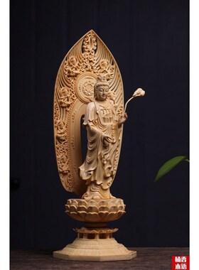 极速厂家桧木木雕佛像镂空u雕刻背光莲台西方三圣阿弥陀佛菩萨供