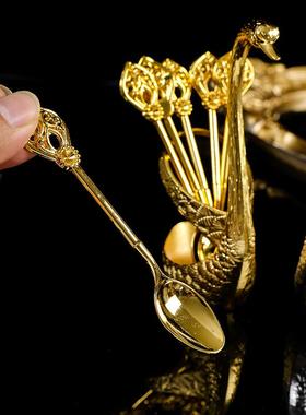 欧式创意金属工艺品餐具小号天鹅勺叉收纳厨房时尚点心勺摆件礼品