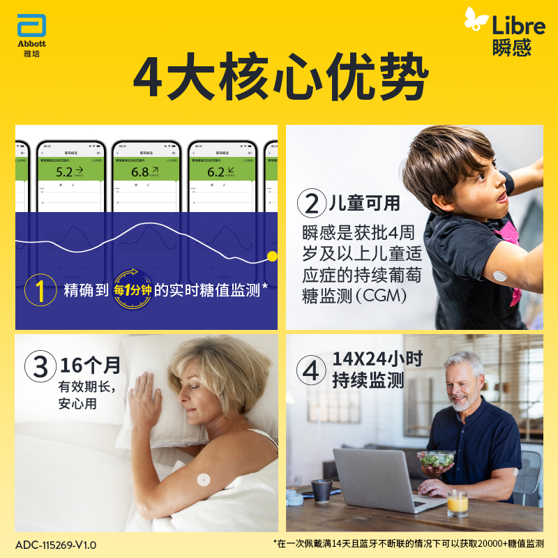 【瞬感2代】雅培动态血糖仪不扎手指防水防汗iCGM新品蓝牙传输 - 图1