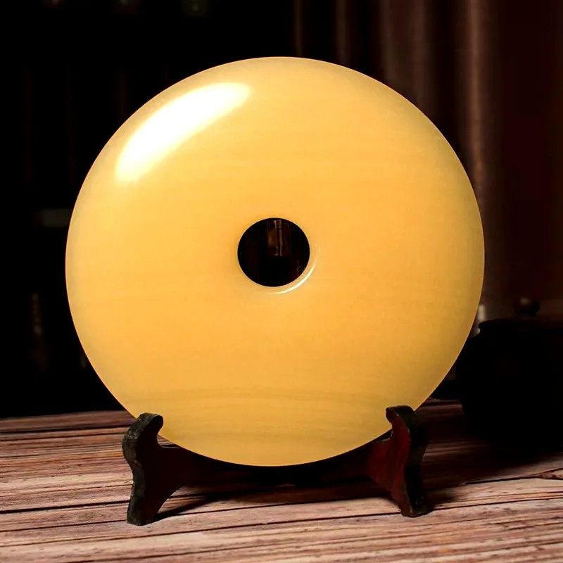 天然黄玉平安扣摆件圆形玉璧和氏璧桌面摆饰商铺前台客厅玄关礼品,淘宝优惠券,粉丝福利购,淘宝优惠卷