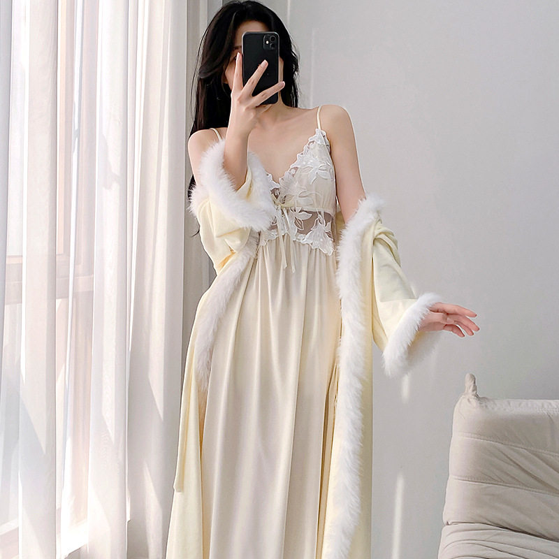 直播爆款海岛绒睡衣女款秋冬季性感轻奢毛毛吊带长款睡裙睡袍套装,淘宝优惠券,粉丝福利购,淘宝优惠卷