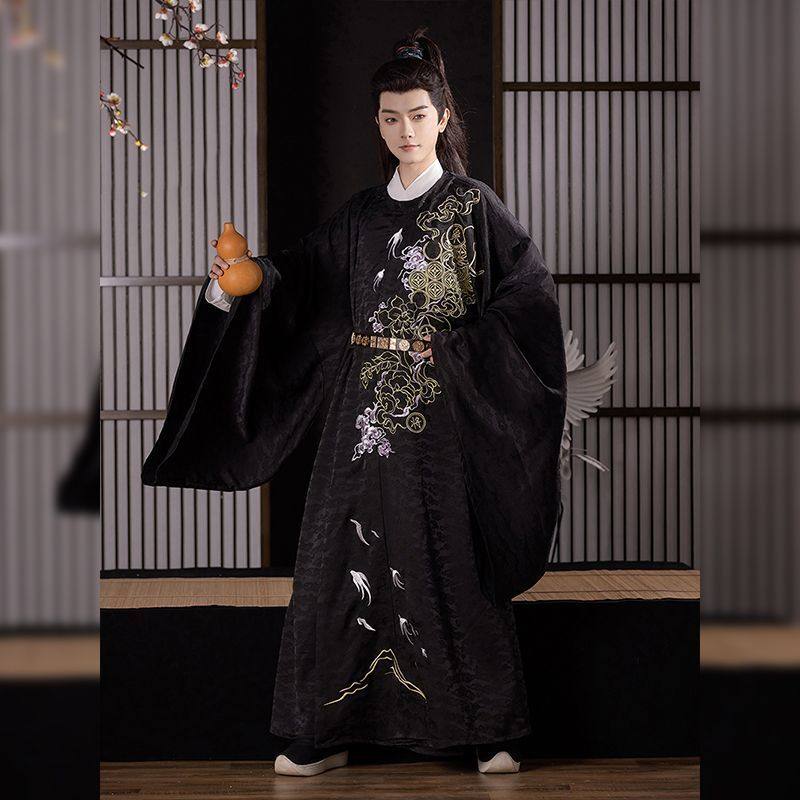 秋冬原创汉服2025新款圆领袍唐制古装绣花男款中国风日常古风套装,淘宝优惠券,粉丝福利购,淘宝优惠卷
