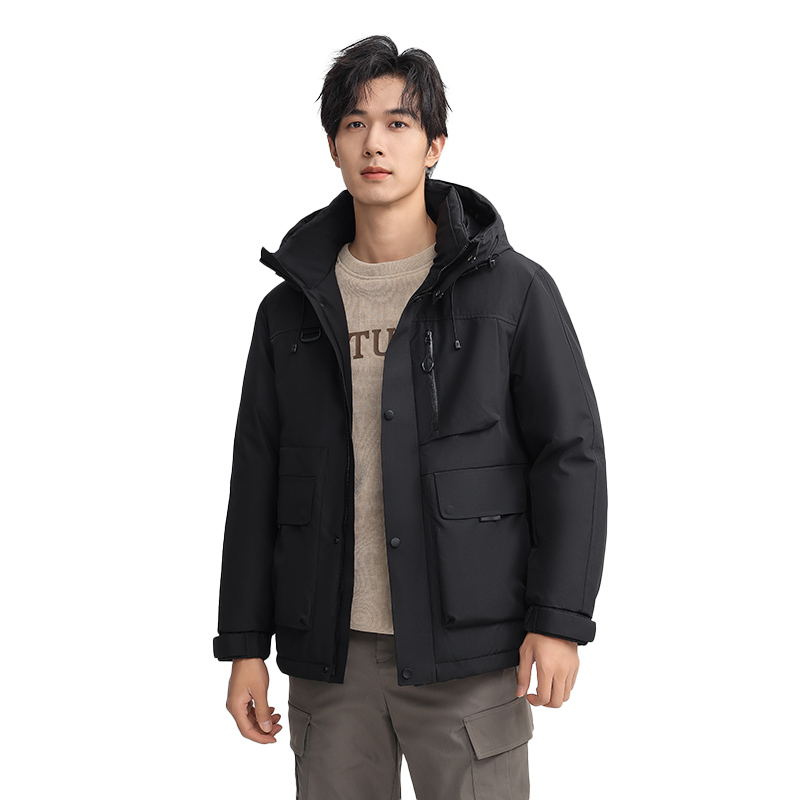 雪中飞户外时尚休闲防风立领羽绒服男士2024冬季新款宽松连帽外套
