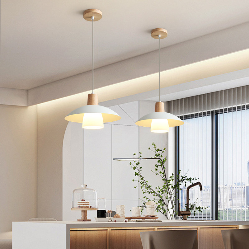 原木餐厅吊灯现代简约奶油风日式复古饭桌吧台灯具护眼三头飞碟灯,淘宝优惠券,粉丝福利购,淘宝优惠卷