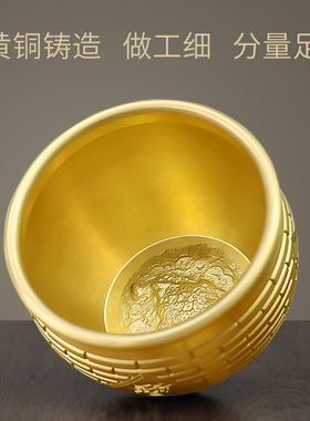 铜缸黄铜米缸百福小铜缸招财进宝聚财带盖家用摆件办公室桌面饰品