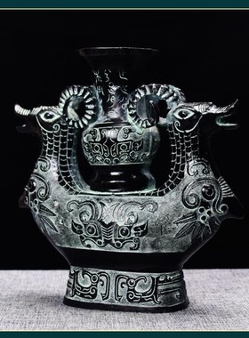 高端仿古青铜器摆件双羊尊酒尊器工艺品q日常送礼摆放装饰室内桌