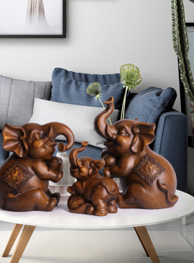 象摆件家居软装饰品客厅电视柜酒柜摆设创意礼物一家三口吉祥小象