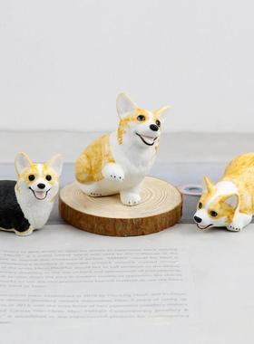 迷你柯基犬陶瓷摆件创意家居装饰品仿真小狗公仔摆设办公桌面礼物