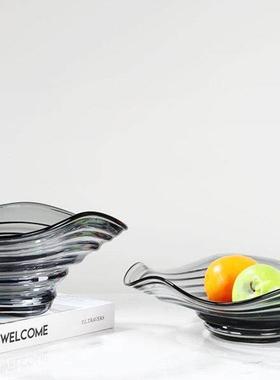 极简波纹艺术玻璃果盘摆件现代轻奢设计师款售楼处客厅收纳装饰品