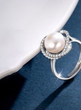 珍珠贝母戒指女时尚个性食指可调节高级感指环女妈妈款小众设计