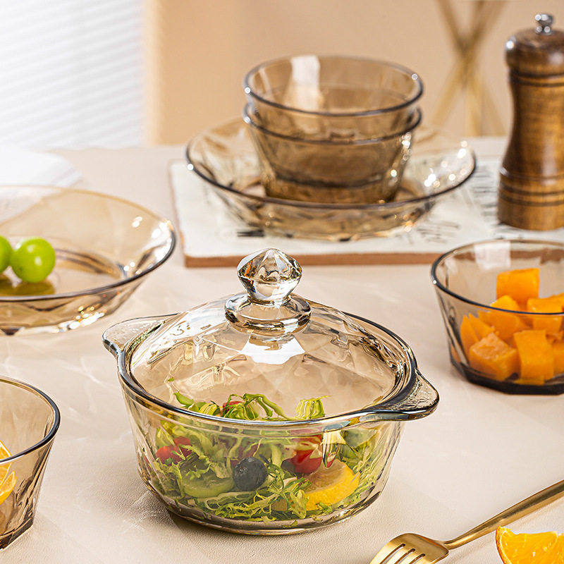 【可美瑞特】山水之间北欧钻石棱格茶色煲玻璃碗盘7件套,淘宝优惠券,粉丝福利购,淘宝优惠卷