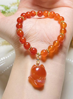 2025新款红玛瑙女款狐狸手链复古民族风时尚简约玉髓渐变手饰