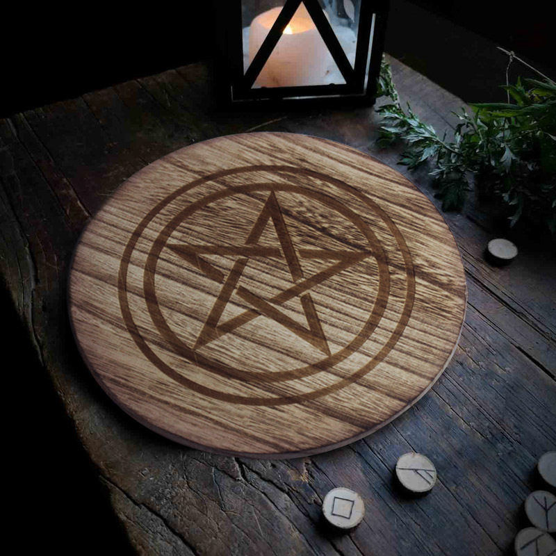 2-in-1 Pentagram five-pointed star wooden candle holder tray DIY candle holder ornaments Tarot peripheral supplies