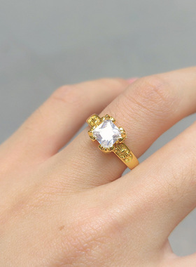 法式经典S925纯银方形雕刻圣火开口戒指女小众设计高级感轻奢