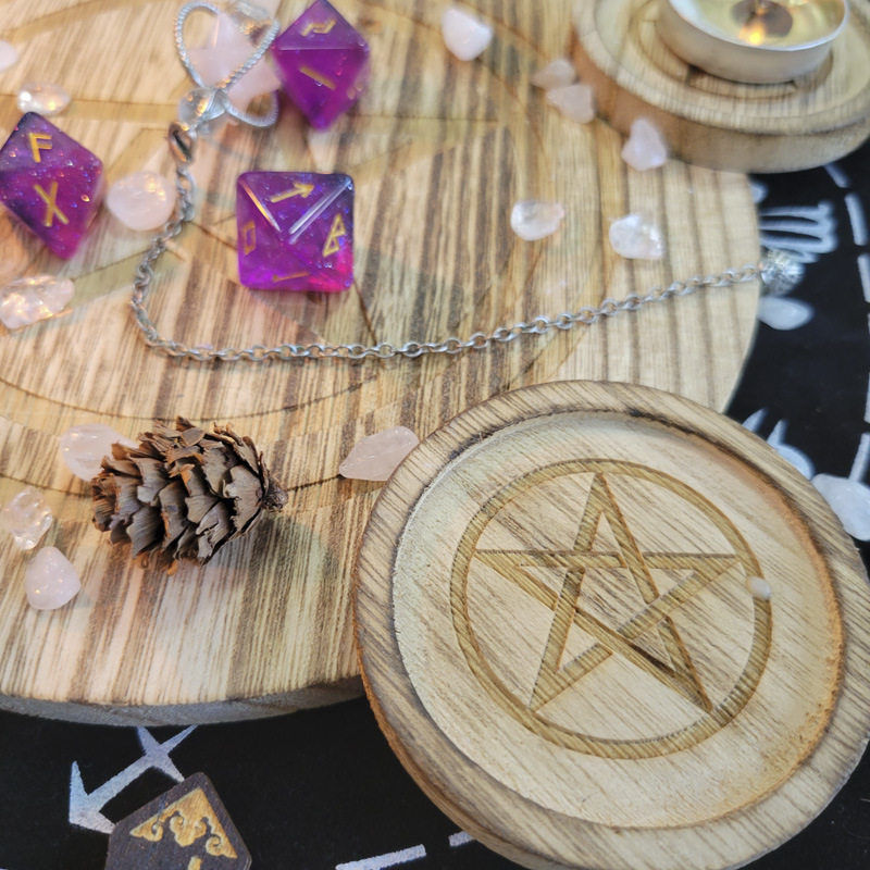 2-in-1 Pentagram five-pointed star wooden candle holder tray DIY candle holder ornaments Tarot peripheral supplies