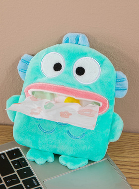 日系卡通可爱人鱼汉顿丑鱼毛绒公仔车载纸巾抽家居纸抽盒摆件