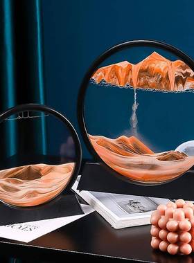 流沙画摆件轻奢3D创意礼品生日解压解闷艺术沙漏家居饰品圆形山水