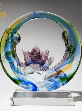 高档琉璃莲花荷花装饰品摆件给外国人的礼物 送老外 中国风特色