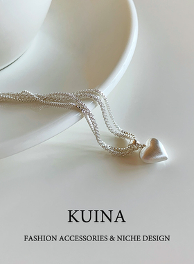 银色爱心双层项链女简约时尚