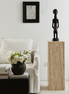 莉莉白中古实木雕塑人像艺术摆件客厅玄关茶室侘寂风复古装饰品