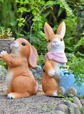 户外庭院花园卡通兔子花盆装饰摆件幼儿园林景观造景仿真动物雕塑