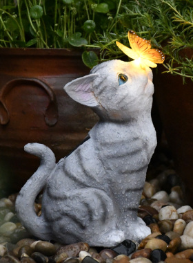 阳台花园装饰庭院布置可爱猫咪摆件太阳能灯户外创意树脂动物雕塑