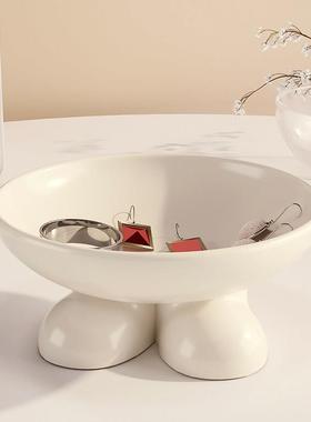 现代简约入户玄关钥匙收纳摆件陶瓷高级感奶油风创意门口首饰托盘