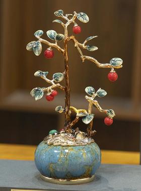 珐琅彩聚宝盆摆件高档玄关办公室聚财发财树装饰乔迁开业礼物