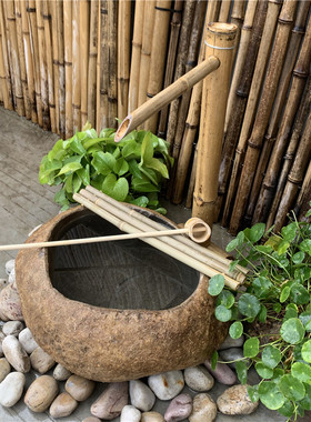 日式庭院惊鹿竹子流水摆件假山摇头水景竹排僧都惊鸟器石槽石钵