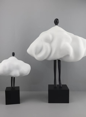 现代简约轻奢树脂云朵q人物摆件卧室客厅样板房玄关电视柜家居装