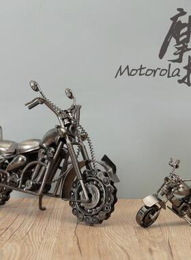 客厅酒柜装饰品摆设摩托车汽车模型高级感复古铁艺金属工艺品摆件