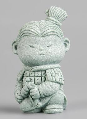 青砂石萌趣兵马俑茶宠招家办居公DSJDQ004送礼鱼缸造摆景桌面装财