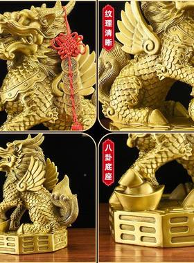 铜麒麟摆大T324006开件一对公母黄铜火麒麟宅家居厅装客饰品店铺