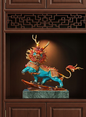 山海经黄铜工艺品祥瑞将军麒麟摆件电视柜博古架装饰摆设乔迁礼品