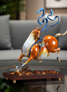 马踏飞燕黄铜马摆件中式公司开业办公室玄关客厅酒柜装饰商务礼品