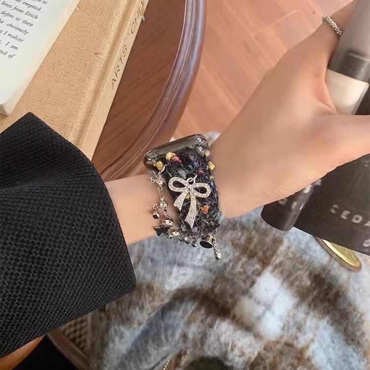 适用华为fit3表带ins圣诞毛绒伸缩表链watchFit2高级女iwatchS10/9/8/7/6/5代se女蝴蝶结45mm小香风41mm腕带,淘宝优惠券,粉丝福利购,淘宝优惠卷