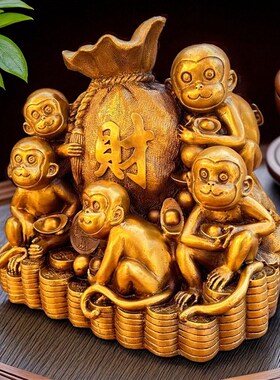 铜猴子 猴子 柜台装饰  前台铜猴摆件 前台装饰品