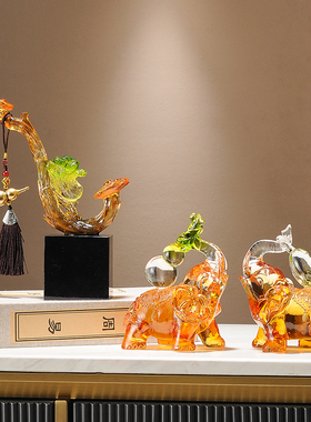 创意葫芦白菜如意大象一对招财摆件家居玄关电视柜乔迁新居礼品