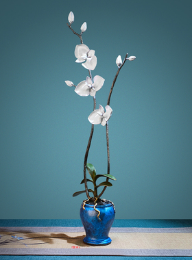 铜金岁月 全铜兰花花艺摆件创意雕塑工艺品客厅中式家居软装饰品