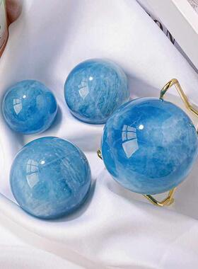 天然海蓝宝石水晶球装饰品客厅书房公司入口原石抛光开幕乔迁生日