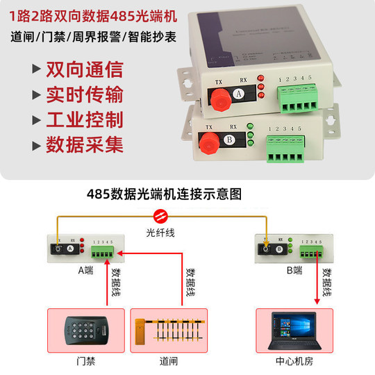 拓轩双向RS485数据光端机多功能1路2路4路8路RS422带百兆千兆网口RS232串口转换器单模光纤收发器
