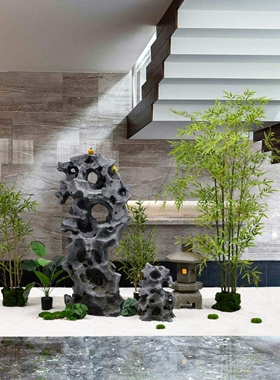 新中式仿真太湖石客厅内玄关落地摆件别墅庭院茶室假山石造景组合